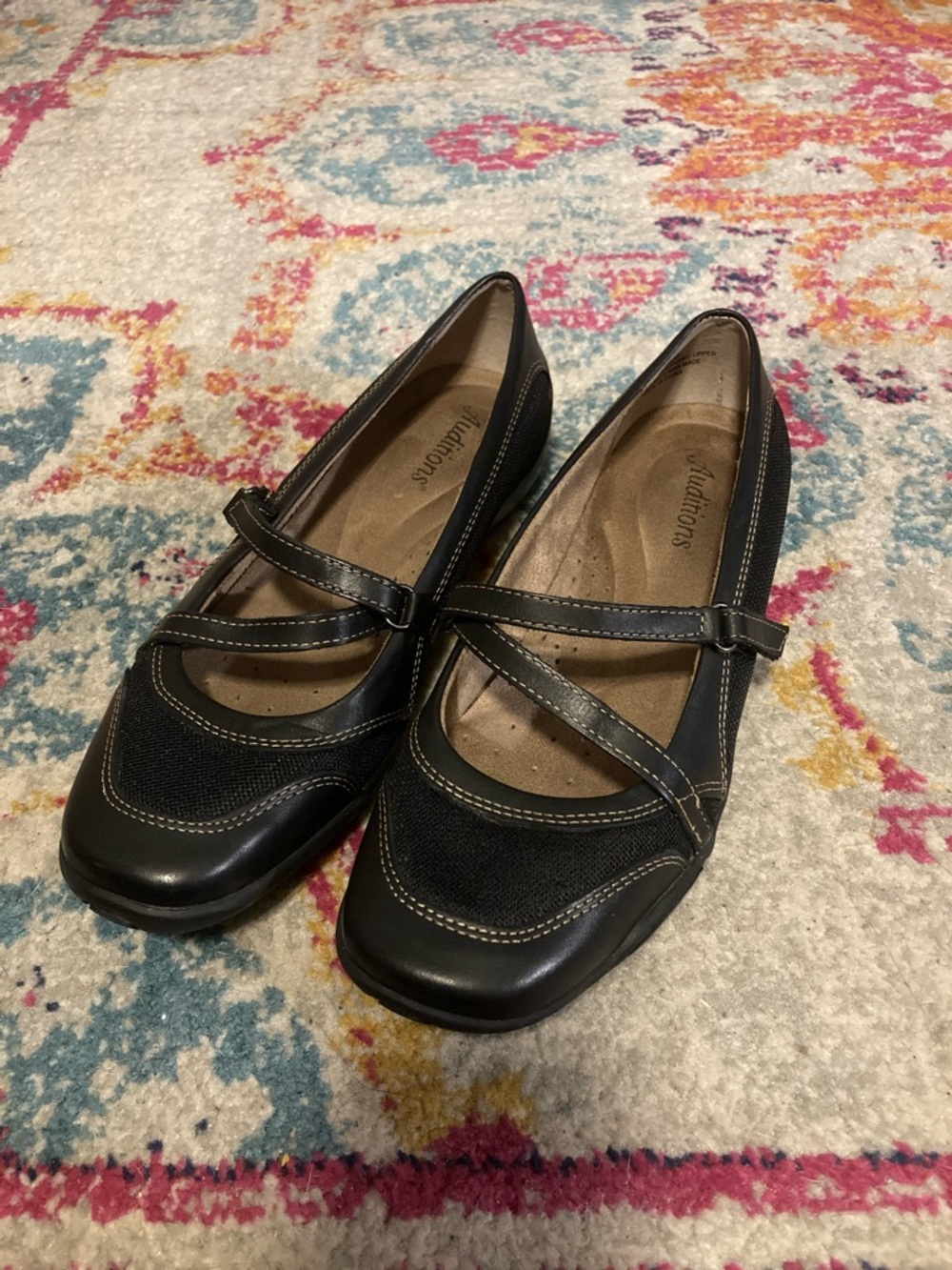Auditions Black Mary Jane Cross-Strap Flats Size 7